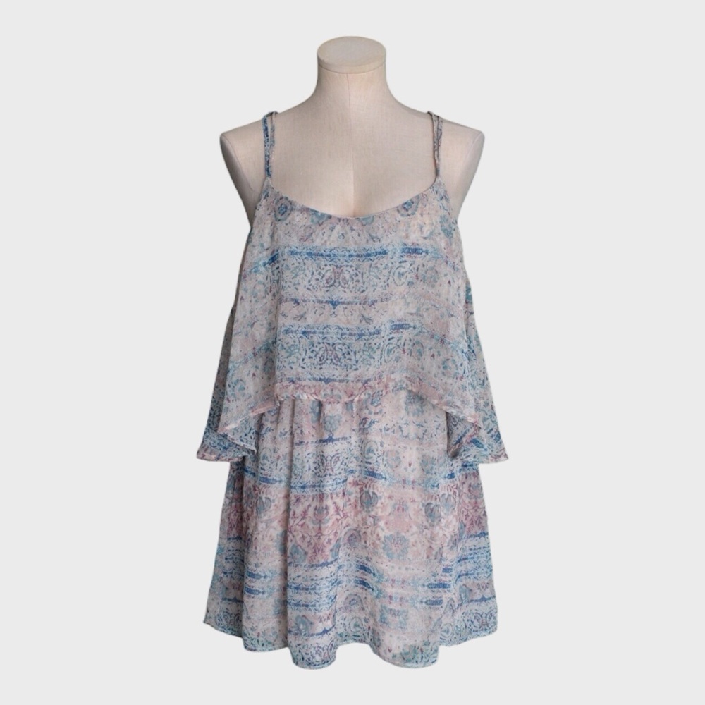 Ecote Boho Print Layered Strappy Back Mini Dress Multicolor